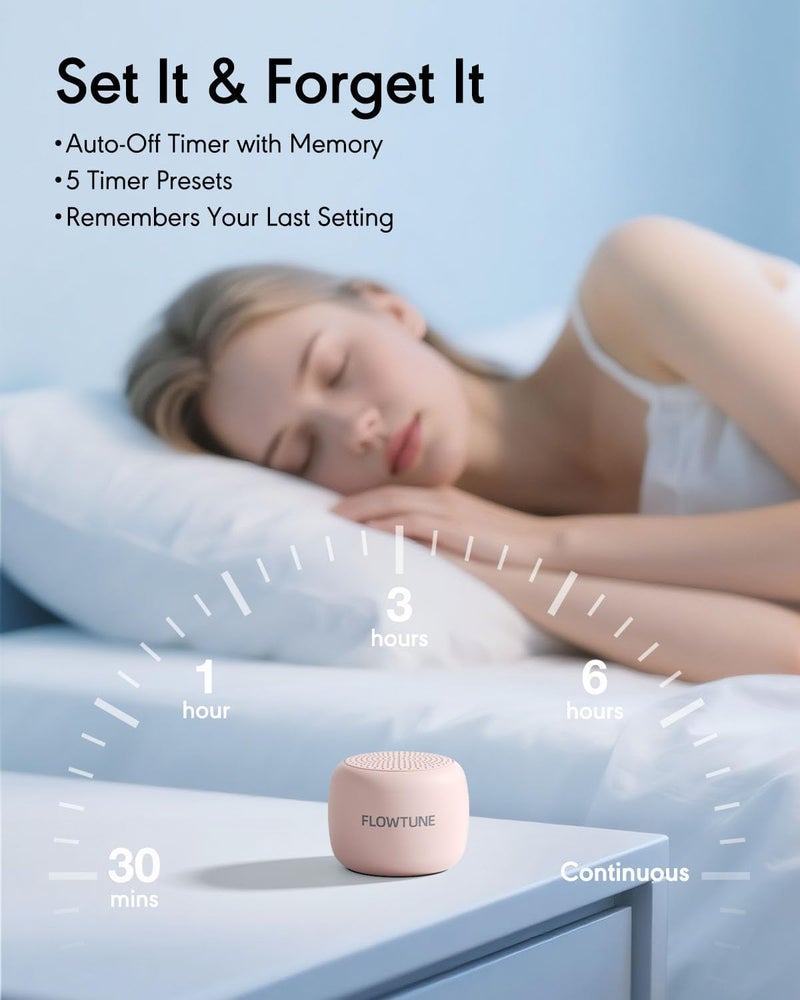 FLOWTUNE Sound Machine White Noise Machine for Baby Adults, Mini Portable Sound Machine for Travel, 6H Timer, 18 Soothing Sleep Sounds Gift (Sakura Pink) - Image 5